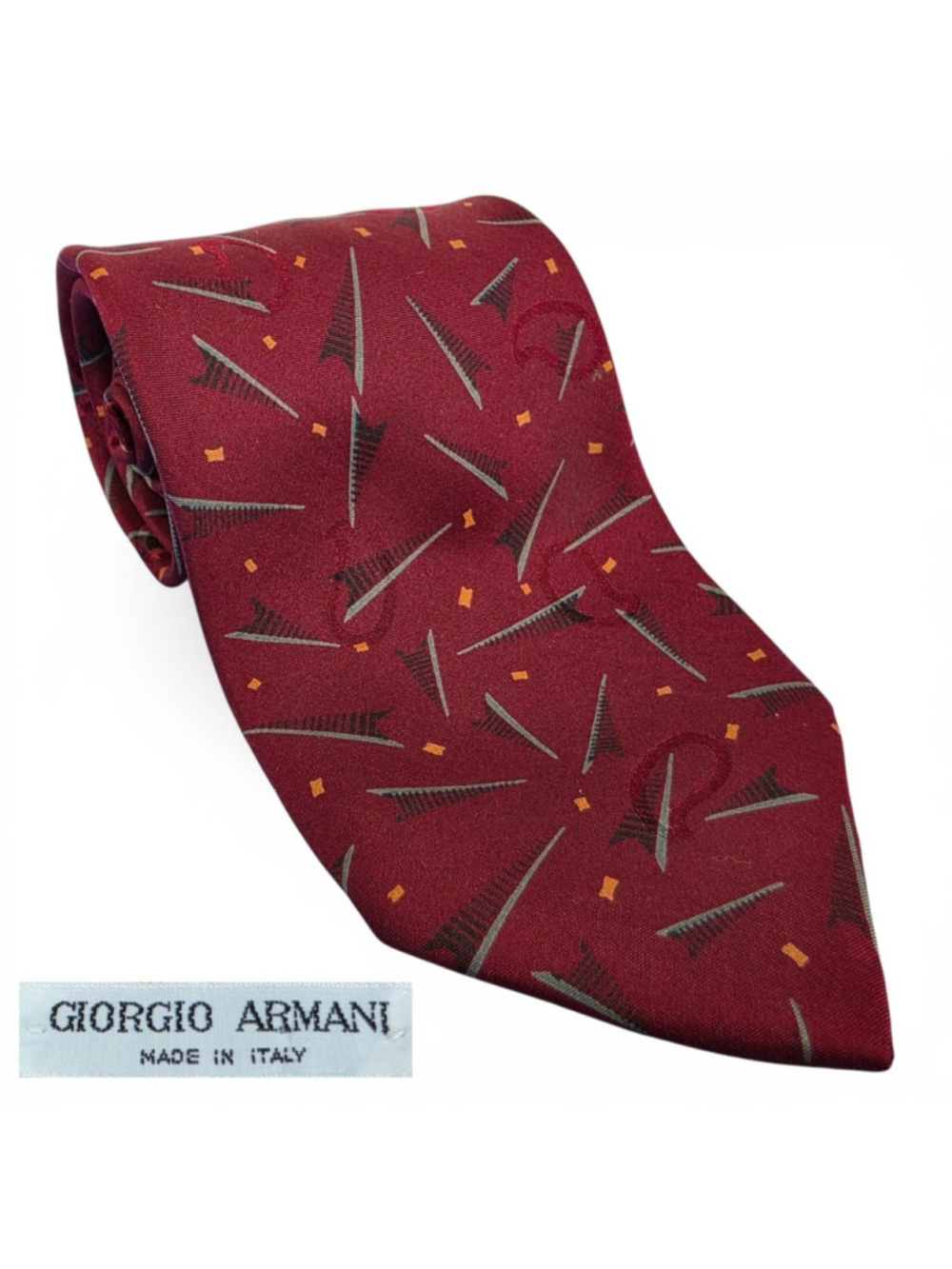 Vintage Giorgio Armani Silk Necktie Burgundy Abstract Pattern Italy Designer